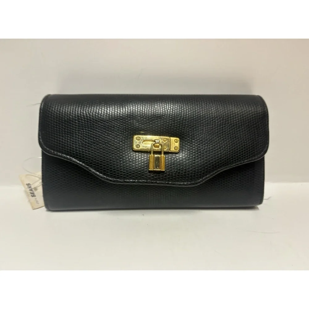 Vintage SEARS Black‎ Wallet New with tags checkbook gold trim